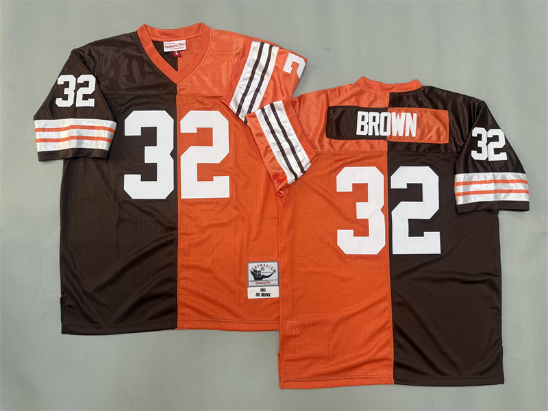 Men 2025 Cleveland Browns 32 Brown orange brown Throwback Limited NFL Jersey style 001